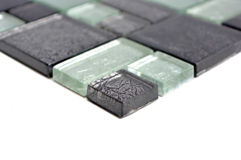 Piastrella di mosaico dipinta a mano combinazione nero traslucido mosaico di vetro Cristallo argento nero struttura MOS88-1703_m
