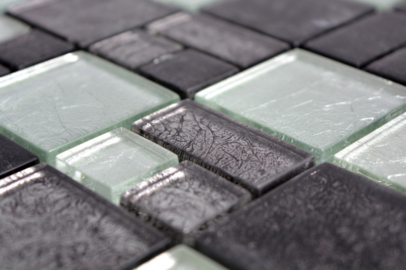 Piastrella di mosaico dipinta a mano combinazione nero traslucido mosaico di vetro Cristallo argento nero struttura MOS88-1703_m
