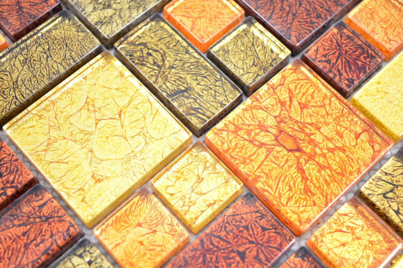 Mosaico di vetro oro combinazione di piastrelle arancione struttura piastrelle backsplash cucina doccia parete MOS88-07814