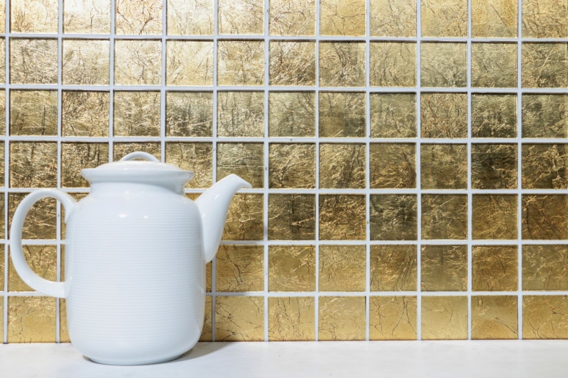 Mosaico di vetro piastrelle doro Piastrelle strutturate backsplash Cucina parete doccia MOS120-0746