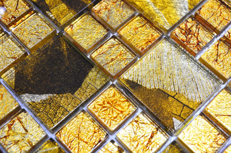 Piastrella di mosaico dipinta a mano Mosaico di vetro traslucido combinato Crystal Desert gold MOS88-8DSG_m