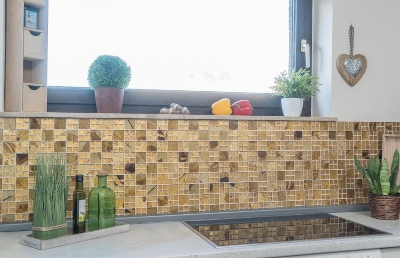 Mosaico di vetro oro piastrelle Desert tile backsplash cucina doccia muro MOS88-8DSG