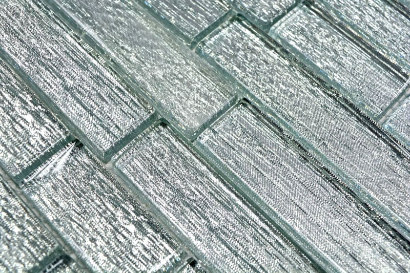 Piastrella di mosaico dipinta a mano Mosaico di vetro composito traslucido Crystal Chic argento MOS86-8CSV_m