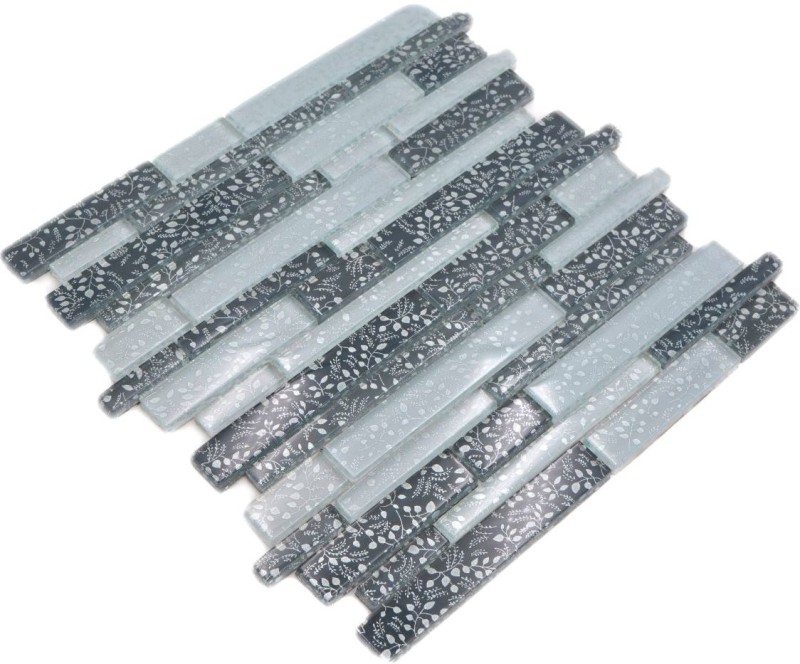 Barre di mosaico di vetro Tessere di mosaico Backsplash di piastrelle bianco grigio antracite fiori MOS86-8CFL