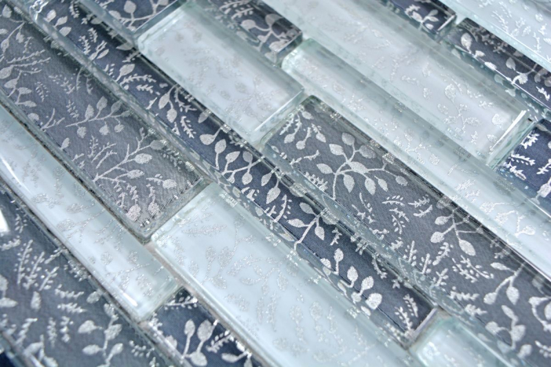 Barre di mosaico di vetro Tessere di mosaico Backsplash di piastrelle bianco grigio antracite fiori MOS86-8CFL