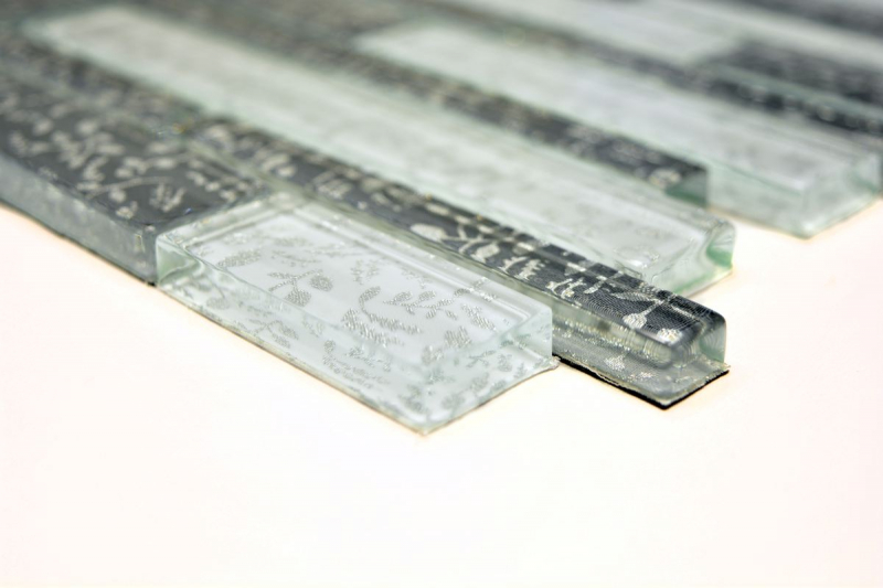 Barre di mosaico di vetro Tessere di mosaico Backsplash di piastrelle bianco grigio antracite fiori MOS86-8CFL