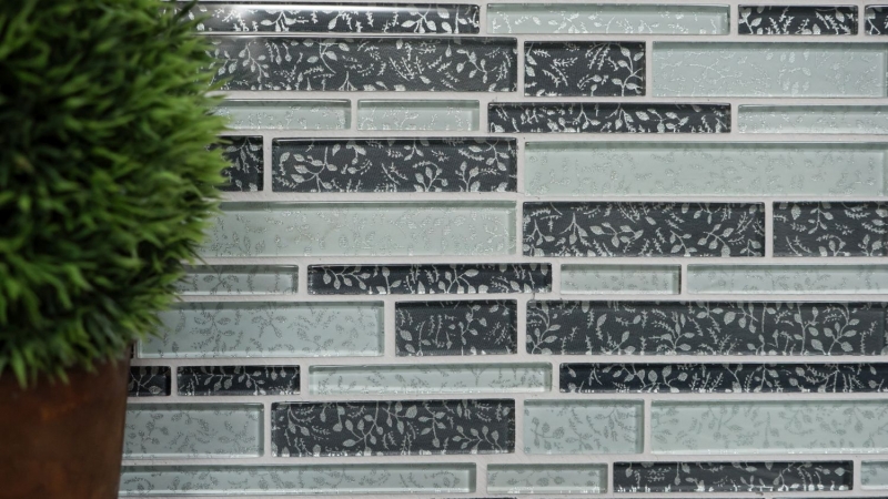 Barre di mosaico di vetro Tessere di mosaico Backsplash di piastrelle bianco grigio antracite fiori MOS86-8CFL