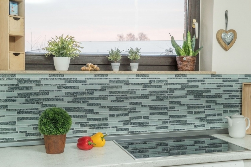 Barre di mosaico di vetro Tessere di mosaico Backsplash di piastrelle bianco grigio antracite fiori MOS86-8CFL
