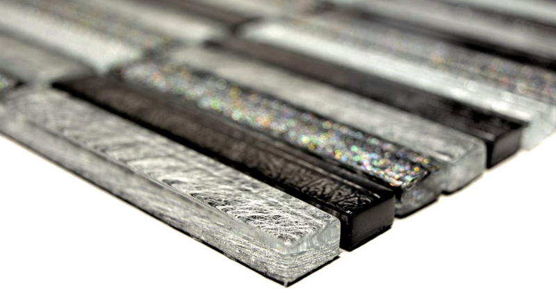 Piastrella di mosaico dipinta a mano Aste traslucide Mosaico di vetro Crystal Day argento MOS87-STDS_m