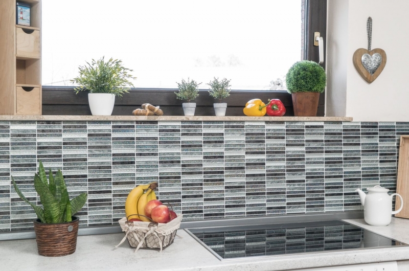Barre di mosaico di vetro Tessere di mosaico Backsplash di piastrelle glitter argento antracite MOS87-STDS
