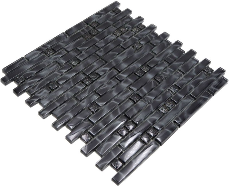 Aste per mosaico di vetro Tessere di mosaico grigio glitter antracite nero MOS87-MV708