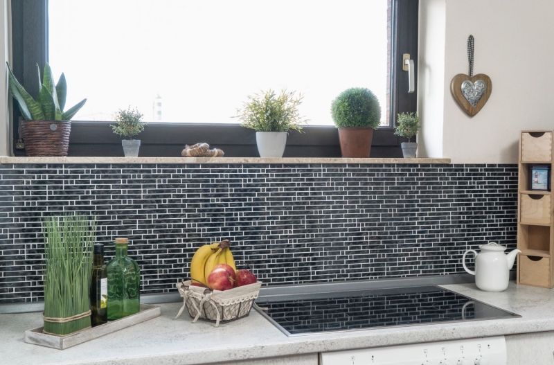 Aste per mosaico di vetro Tessere di mosaico grigio glitter antracite nero MOS87-MV708
