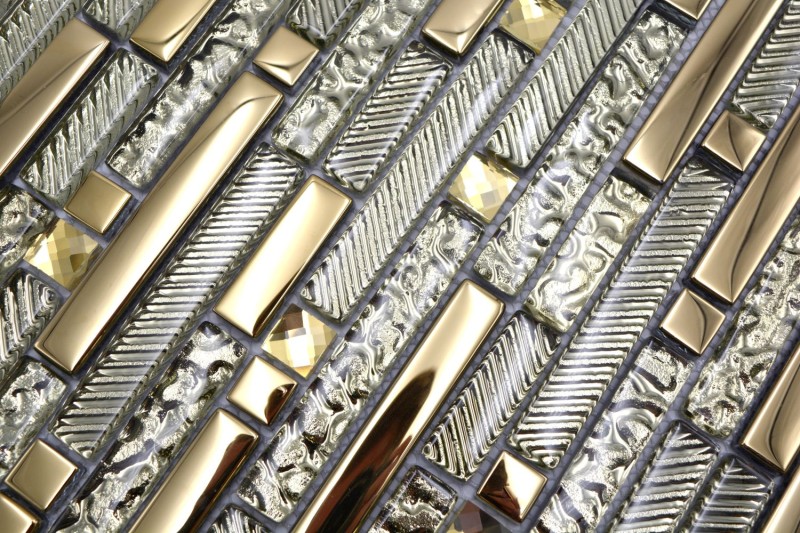 Aste per mosaico di vetro Tessere per mosaico Backsplash di piastrelle Oro placcato MOS86-0107