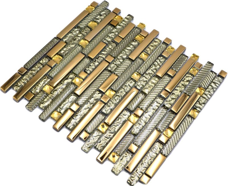Aste per mosaico di vetro Tessere per mosaico Backsplash di piastrelle Oro placcato MOS86-0107