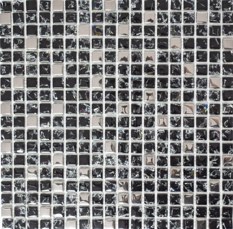 Piastrella di mosaico dipinta a mano Mosaico di vetro traslucido nero argento Cristallo EP nero argento MOS92-1099_m