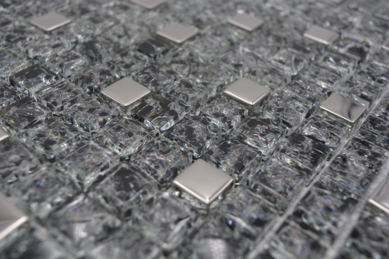 Mosaico di vetro mosaico piastrelle nero argento acciaio inox cava vetro piastrelle alzatina cucina - MOS92-1099