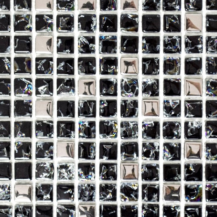 Piastrella di mosaico dipinta a mano Mosaico di vetro traslucido nero argento Cristallo EP nero argento MOS92-1099_m