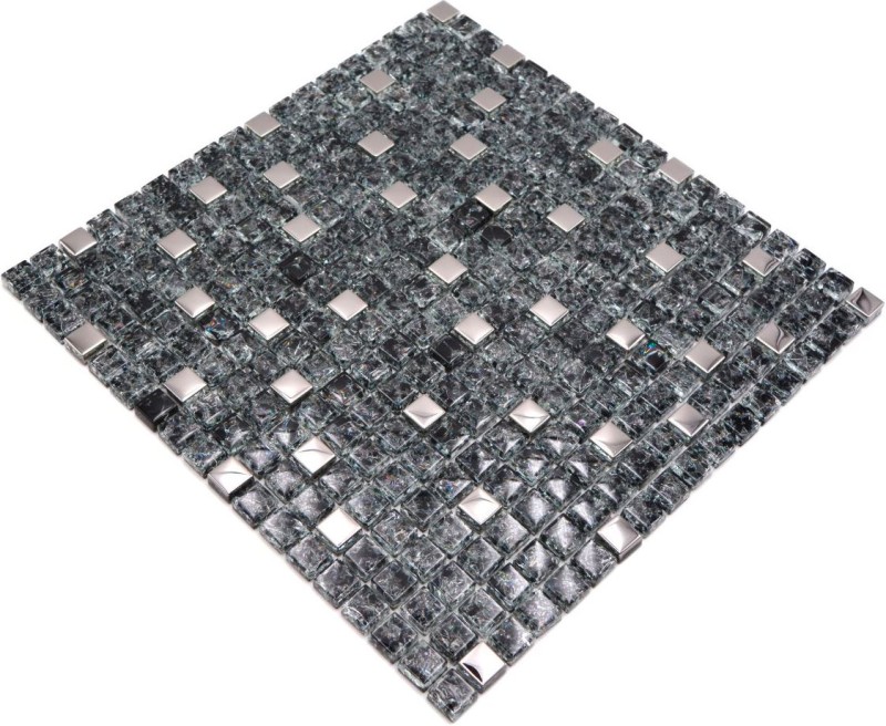 Mosaico di vetro mosaico piastrelle nero argento acciaio inox cava vetro piastrelle alzatina cucina - MOS92-1099