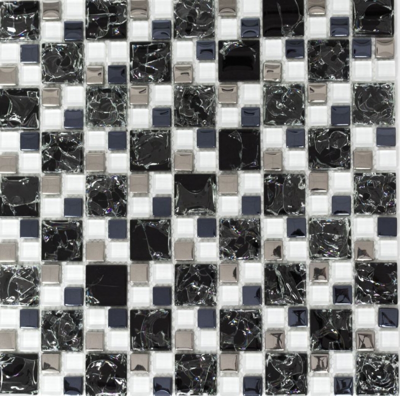 Mosaico di vetro mosaico piastrelle backsplash bianco nero argento frattura ottica galvanica MOS88-k1499