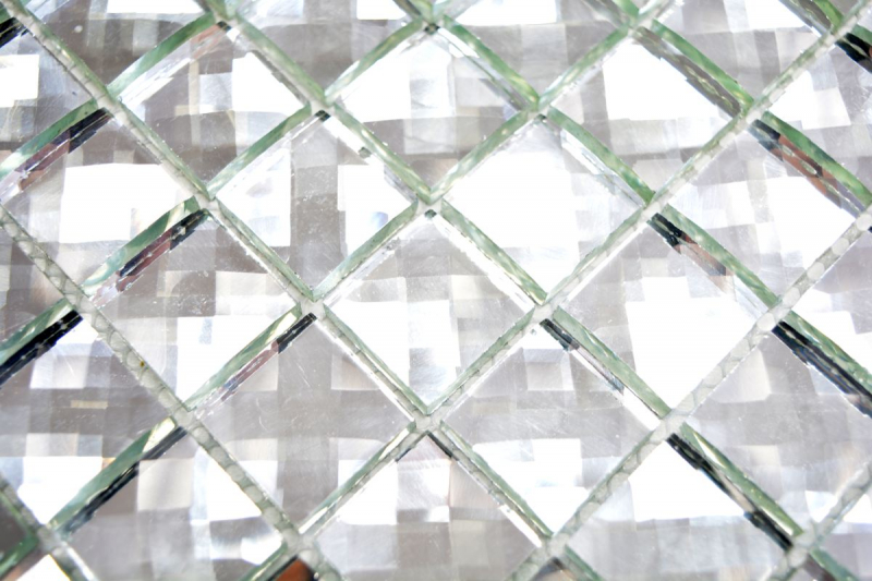 Piastrella di mosaico Cristallo traslucido Mosaico di vetro Cristallo Glitter argento MOS130-0204_f | 10 tappetini di mosaico