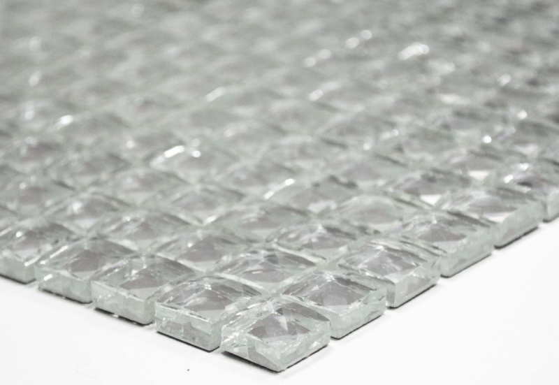 Piastrella di mosaico Cristallo traslucido Mosaico di vetro Cristallo Glitter argento MOS130-0204_f | 10 tappetini di mosaico
