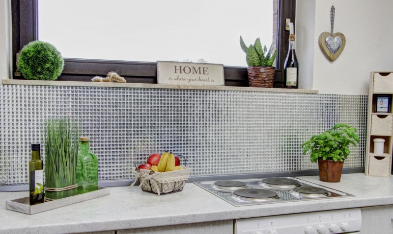 Mosaico di vetro diamante look mosaico piastrelle argento backsplash cucina MOS130-0204