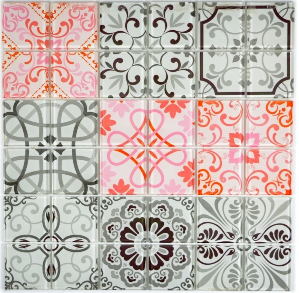 Mosaico di vetro retro vintage tessere di mosaico grigio rosso parete cucina MOS68-Retro-F