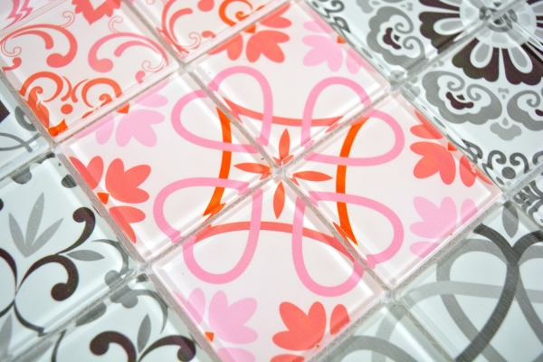 Mosaico di vetro retro vintage tessere di mosaico grigio rosso parete cucina MOS68-Retro-F