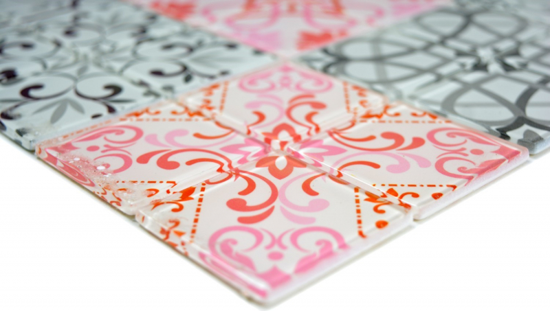 Mosaico di vetro retro vintage tessere di mosaico grigio rosso parete cucina MOS68-Retro-F
