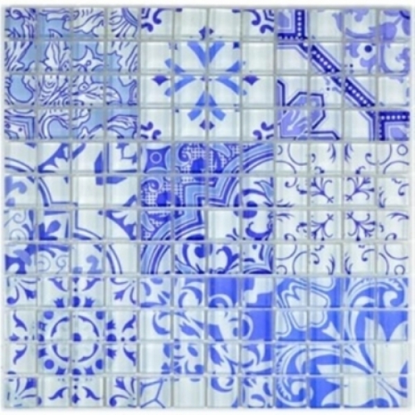 Piastrella di mosaico vintage retrò mosaico di vetro blu traslucido Crystal Design blu MOS88-Retro-33_f | 10 tappetini di mosaico
