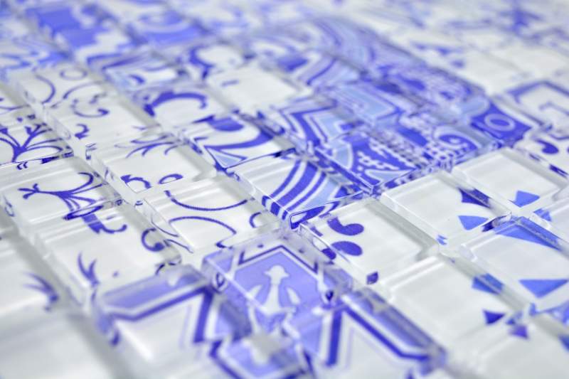 Piastrella di mosaico vintage retrò mosaico di vetro blu traslucido Crystal Design blu MOS88-Retro-33_f | 10 tappetini di mosaico