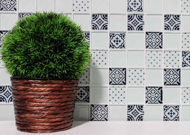 Mosaico di vetro ornamenti retro vintage mosaico piastrelle backsplash bianco MOS78B-0103