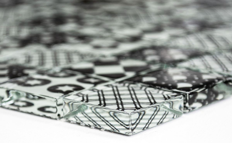Mosaico vintage retrò dipinto a mano Mosaico di vetro bianco traslucido Cristallo ottico nero MOS88-8OP5_m