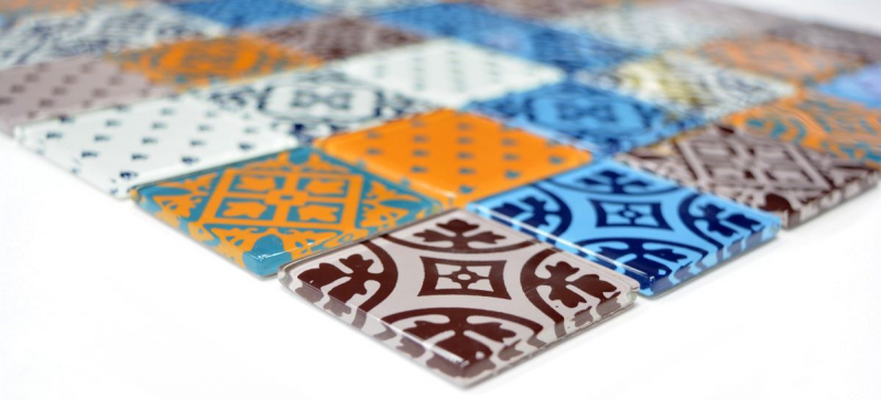 Mosaico vintage retrò dipinto a mano Mosaico di vetro traslucido bianco blu arancione grigio Crystal Optik MOS68-4OP12_m