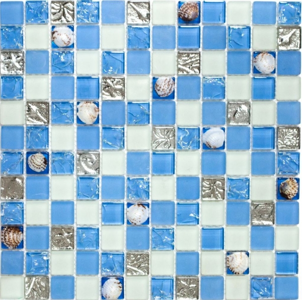 Piastrella di mosaico dipinta a mano Backsplash di piastrelle Blu traslucido Mosaico di vetro Crystal shell blue MOS82B-0104_m