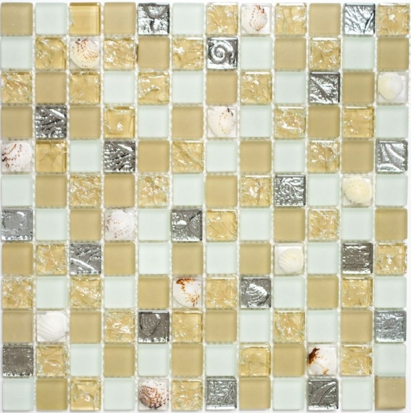 Piastrella di mosaico beige traslucido Mosaico di vetro Crystal shell beige MOS82B-0112_f | 10 tappetini di mosaico