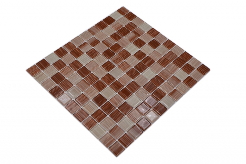 Piastrelle di vetro a mosaico linea beige marrone piastrelle specchio parete doccia MOS64-1209