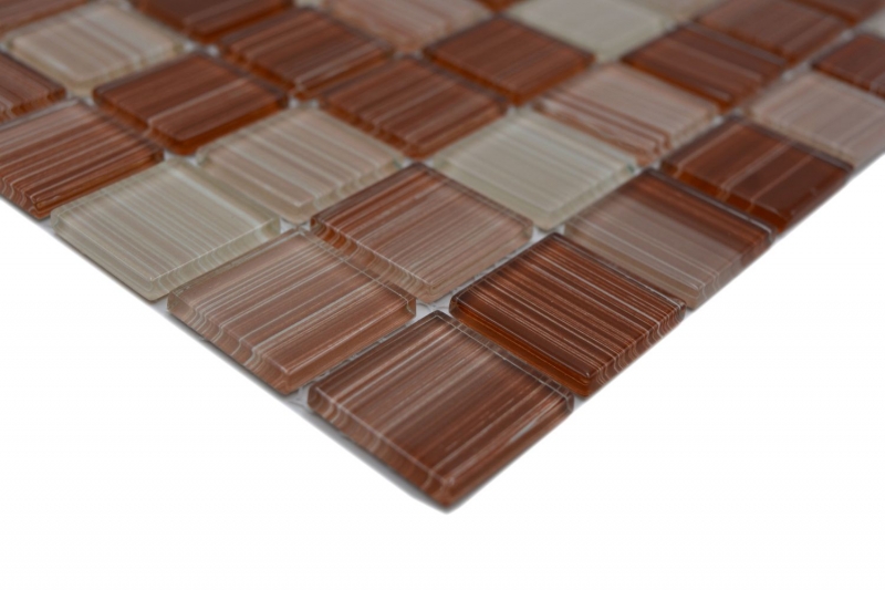 Piastrelle di vetro a mosaico linea beige marrone piastrelle specchio parete doccia MOS64-1209