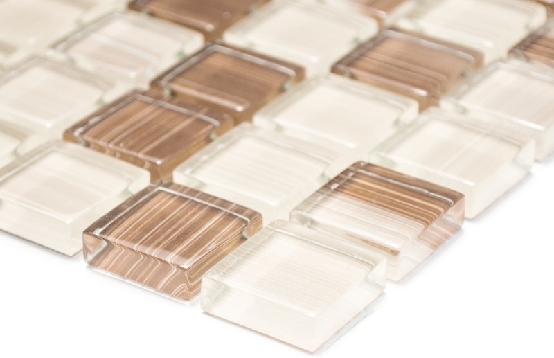Piastrella di vetro a mosaico Stile beige marrone per lalzatina della cucina MOS74-1209