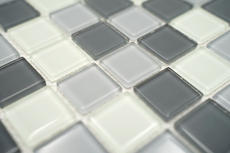 Piastrelle di mosaico bianco grigio antracite mosaico di vetro BAGNO WC cucina MURO pannello di mosaico MOS62-0204