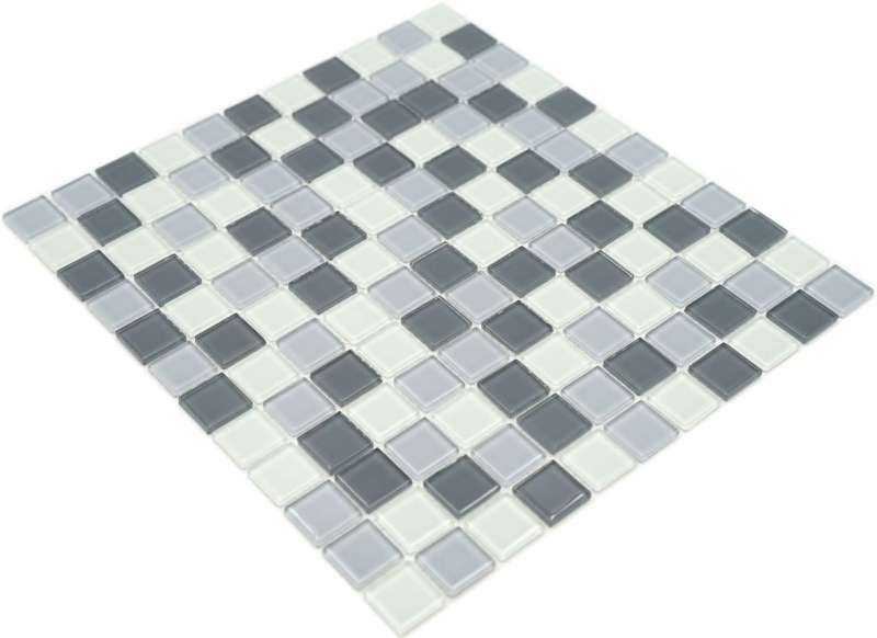 Piastrelle di mosaico bianco grigio antracite mosaico di vetro BAGNO WC cucina MURO pannello di mosaico MOS62-0204