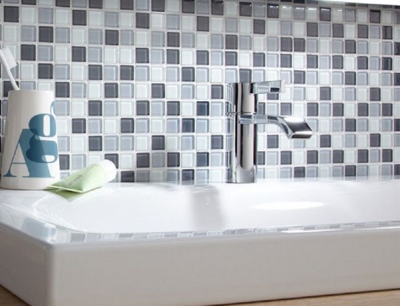Piastrelle di mosaico bianco grigio antracite mosaico di vetro BAGNO WC cucina MURO pannello di mosaico MOS62-0204