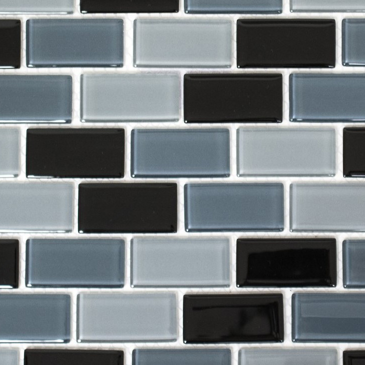 Piastrella di mosaico nero traslucido Brick Mosaico di vetro nero cristallo MOS66-0208_f | 10 tappetini di mosaico