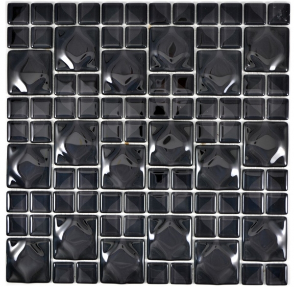 Piastrella di mosaico dipinta a mano nero traslucido 3D nero Red Dot Design MOS68-0305_m