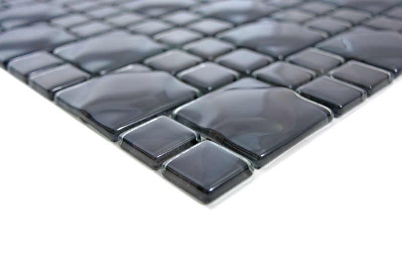 Piastrella di mosaico dipinta a mano nero traslucido 3D nero Red Dot Design MOS68-0305_m