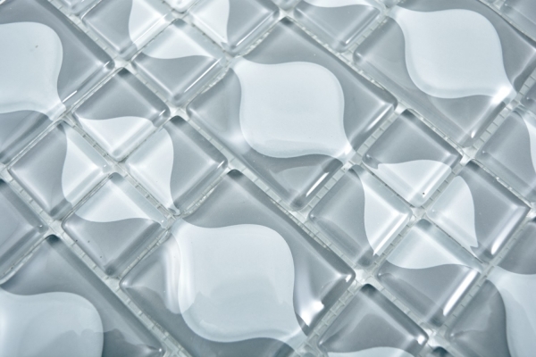 Piastrella a mosaico Grigio traslucido 3D grigio Red Dot Design BAGNO WC Cucina MURO MOS68-0215_f | 10 tappetini a mosaico