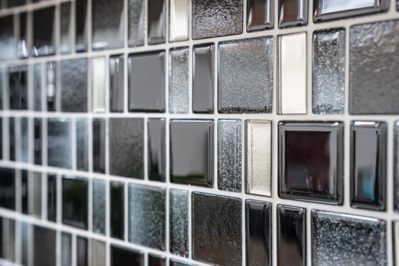 Mosaico di vetro Piastrelle di mosaico Backsplash di piastrelle grigio antracite nero combinazione iridescente MOS68-035B