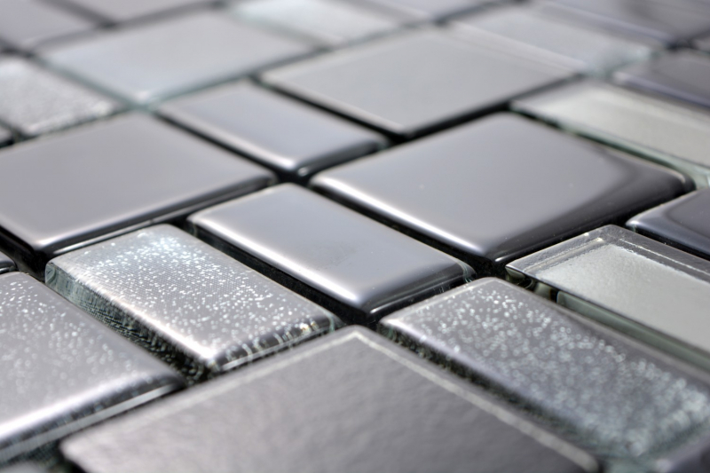 Mosaico di vetro Piastrelle di mosaico Backsplash di piastrelle grigio antracite nero combinazione iridescente MOS68-035B