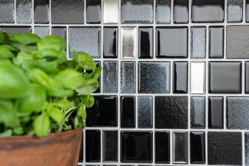 Mosaico di vetro Piastrelle di mosaico Backsplash di piastrelle grigio antracite nero combinazione iridescente MOS68-035B