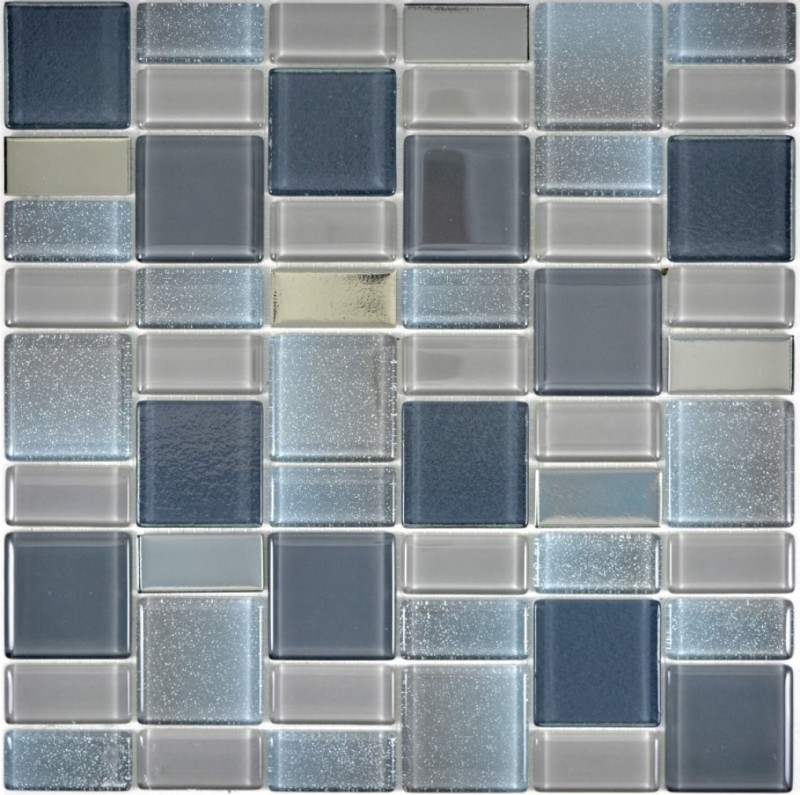 Piastrella di mosaico modellata a mano Combinazione di grigio traslucido e grigio cangiante MOS68-0213G_m